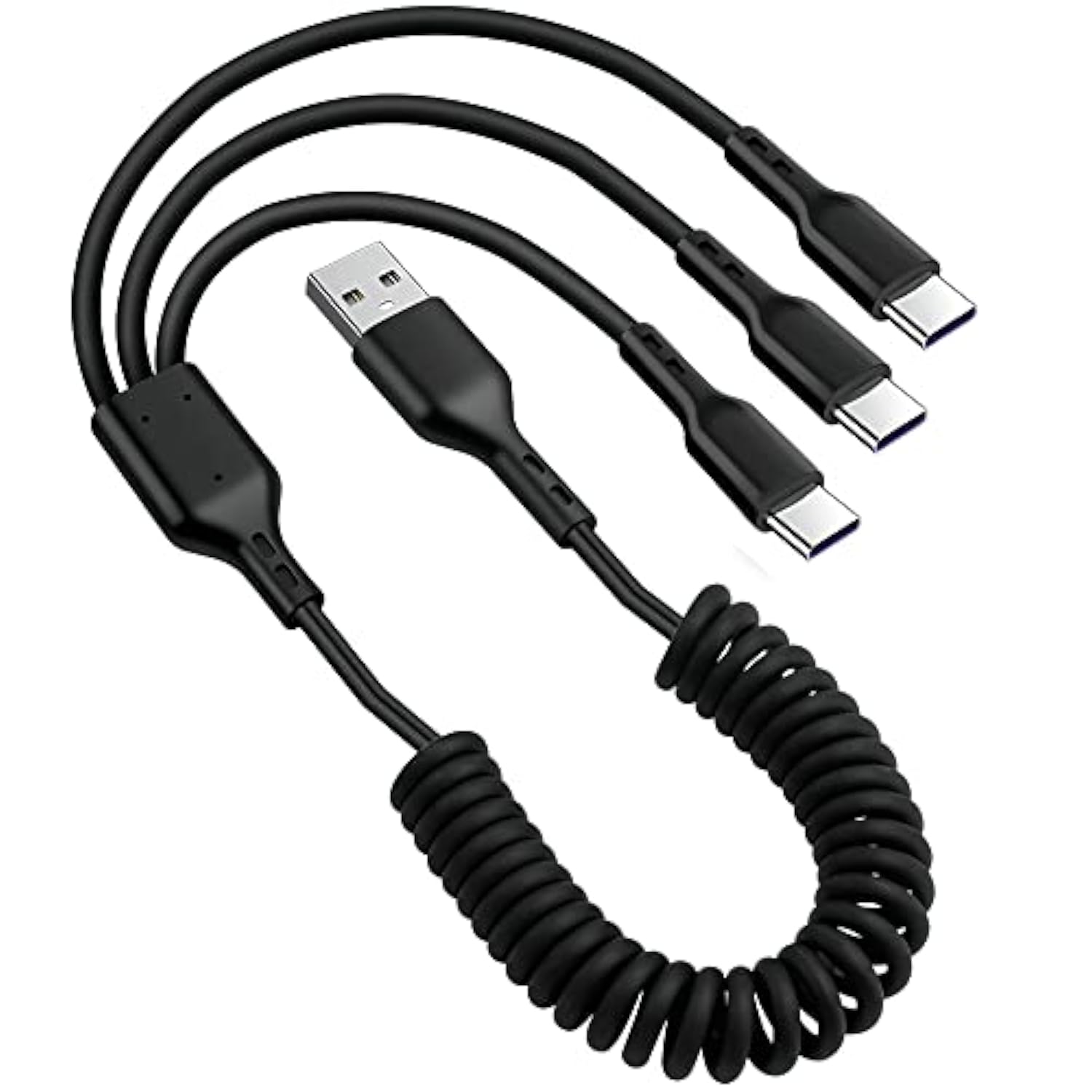 Retractable Usb A To Usb C Multi Charging Cable,Coiled 5A 3 In 1 Multiple Usb