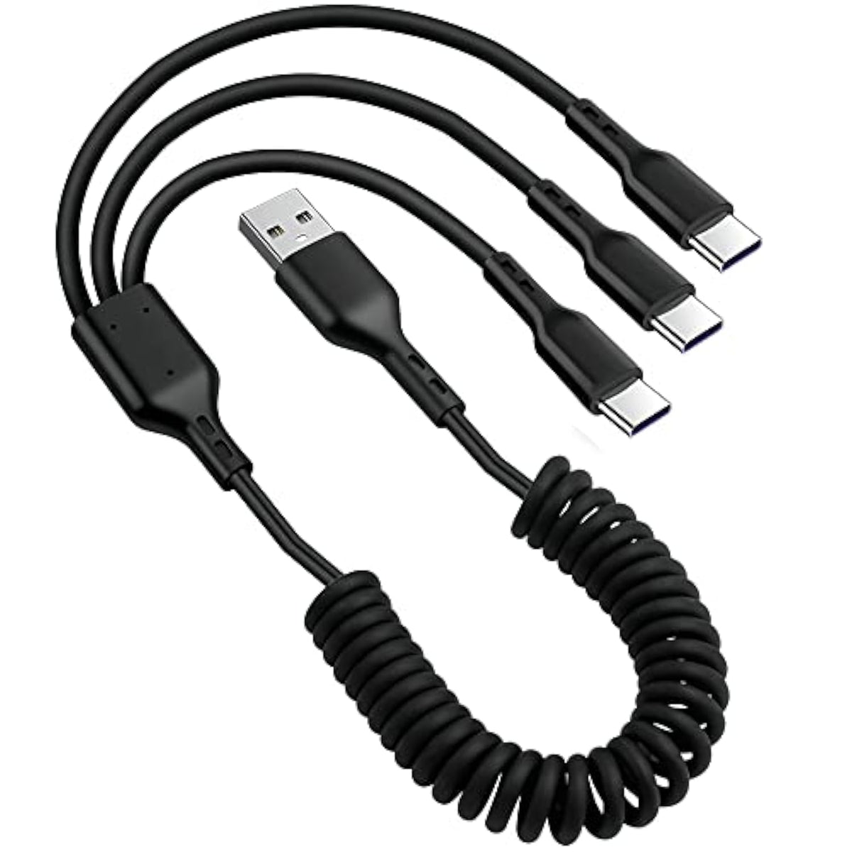 Retractable Usb A To Usb C Multi Charging Cable,Coiled 5A 3 In 1 Multiple Usb