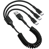 Retractable Usb A To Usb C Multi Charging Cable,Coiled 5A 3 In 1 Multiple Usb