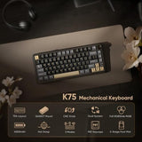 K75 Wireless Mechanical Keyboard, Cnc Knob, Tri-Mode Bt5.0/2.4Ghz/Usb-C Hot Swappable Custom, Pre-Lubed Linear Coconut Switches, Gasket Structure, Rgb Gaming Keyboard, Black-Gold
