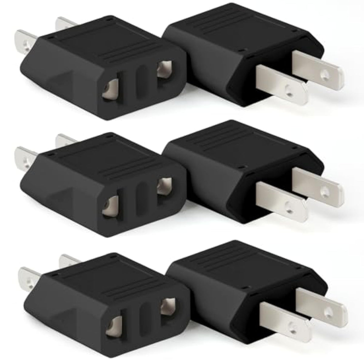 6 Pack European To America Travel Adapter Plug, Eu To Us Plug Compact Converter, China, Italy, Switzerland, Brazil, Europe To Usa, Canada, Mexico Type A Type B Outlet, Black