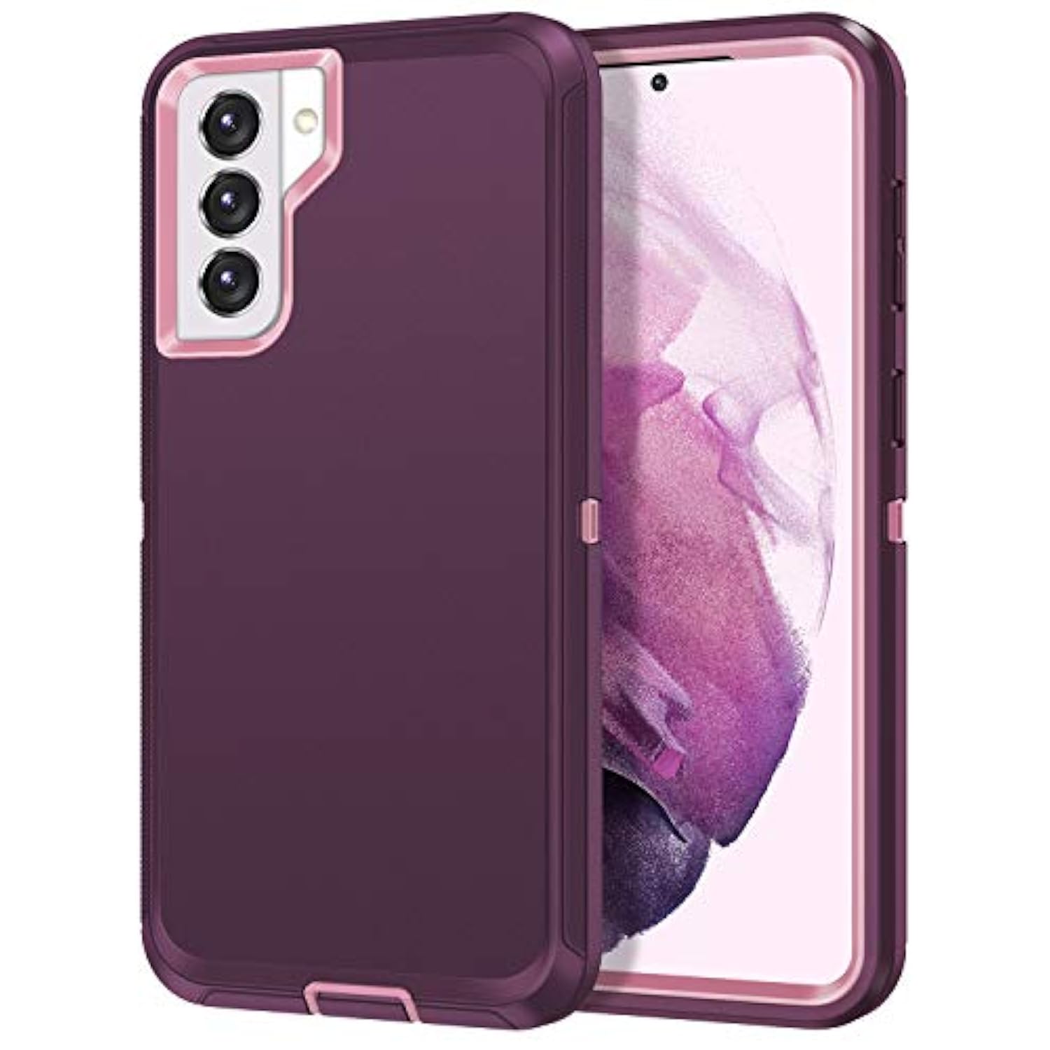 For Galaxy S21 5G Case Shockproof Dust/Drop Proof 3-Layer Full Body Protection [Without Screen Protector] Rugged Heavy Duty Cover Case For Samsung Galaxy S21 5G 6.2 2021, Purple/Pink