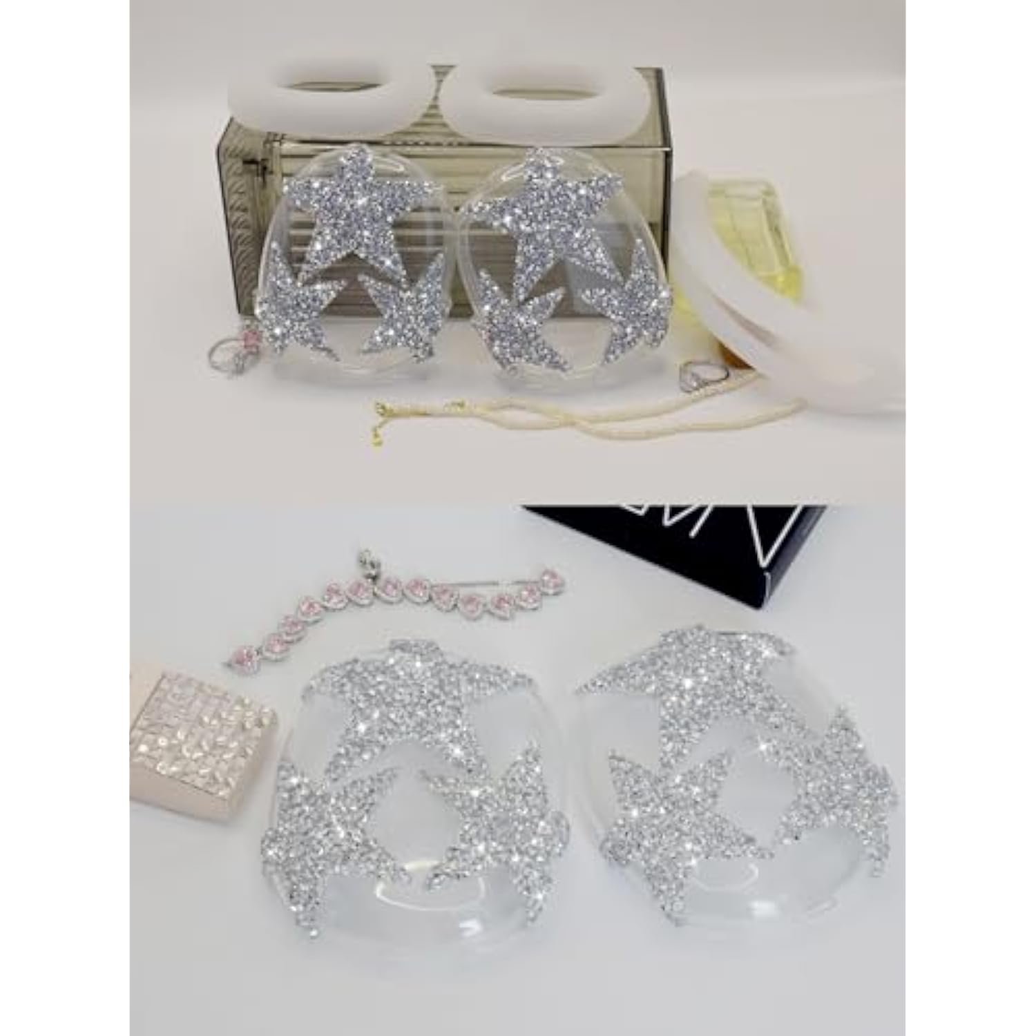 3 In 1 Bling Case Cover For Airpod Max, Clear Tpu Glittering Rhinestones Stars Protective Ear Cups Covers Silicone Earpad Headband Covers Compatible For Apple Airpods Max Headphones (Star)