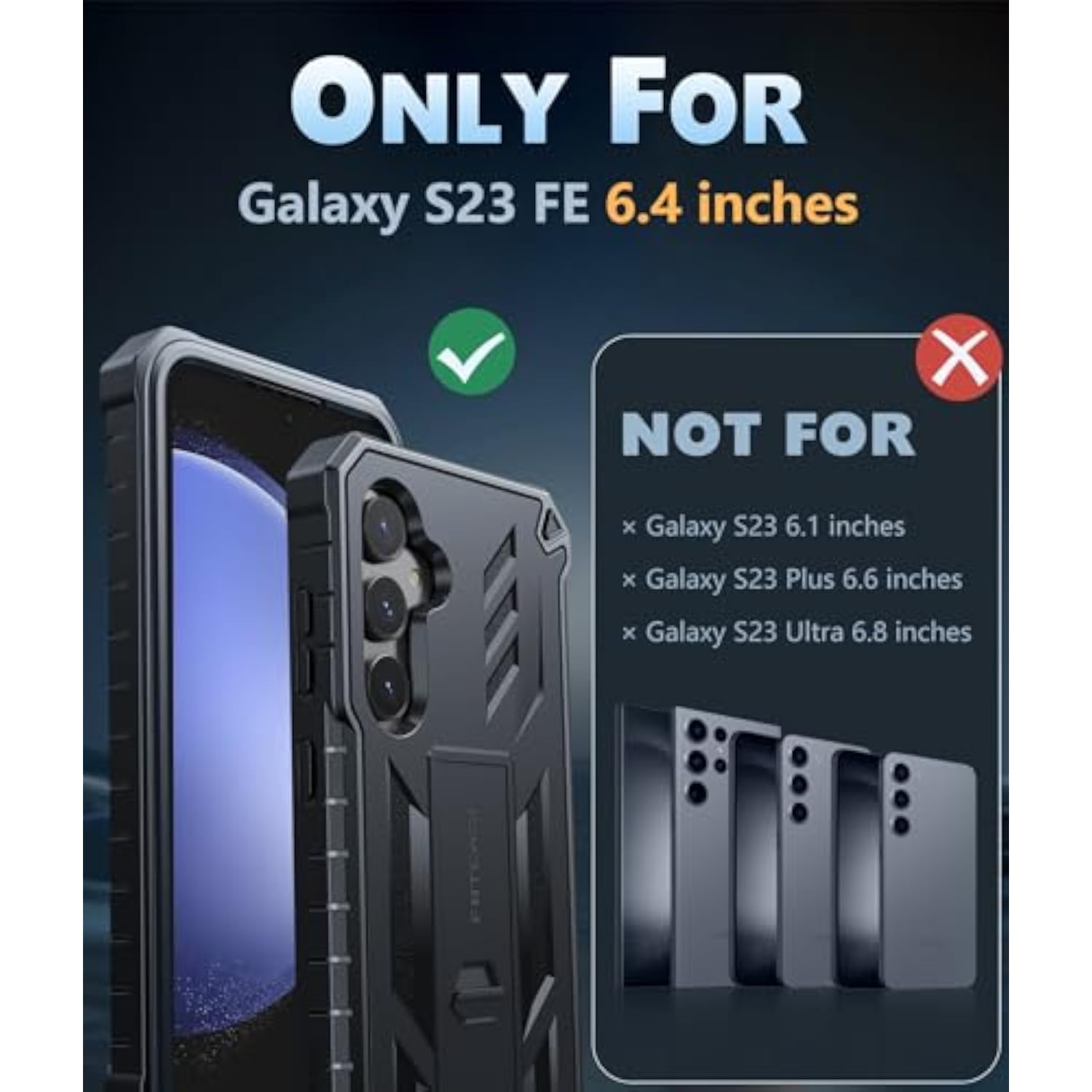 Military Grade Protective Hard Phone Case for Samsung Galaxy S23 FE 5G - Black, Kickstand, Screen Protector, Shockproof TPU Full Protection Drop Proof Phone Cover
