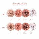 Rose Gold Tissue Paper Pom Poms Flowers Dusty Pink Coral Polka Dot Wall Hanging Wedding Birthday Bridal Baby Shower Party Decorations 12" 10" Pack Of 12