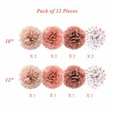 Rose Gold Tissue Paper Pom Poms Flowers Dusty Pink Coral Polka Dot Wall Hanging Wedding Birthday Bridal Baby Shower Party Decorations 12" 10" Pack Of 12