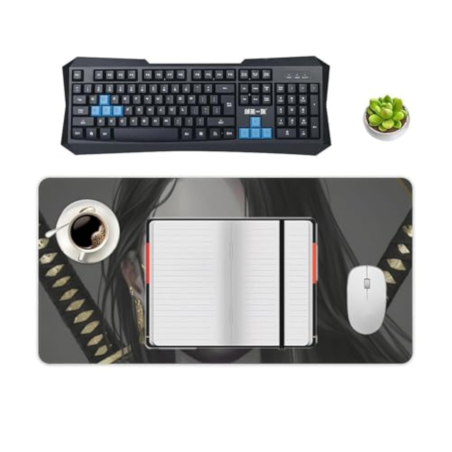 Large Mouse Pad Gaming Aesthetic Anime Girl Japanese Samurai Portrait Big Computer Desk Mat Desk Pad For Keyboard And Mouse Mat Non-Slip Base 30X60Cm