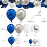 124pcs Blue Silver White Balloon Arch Kit for Birthday, Wedding, Graduation