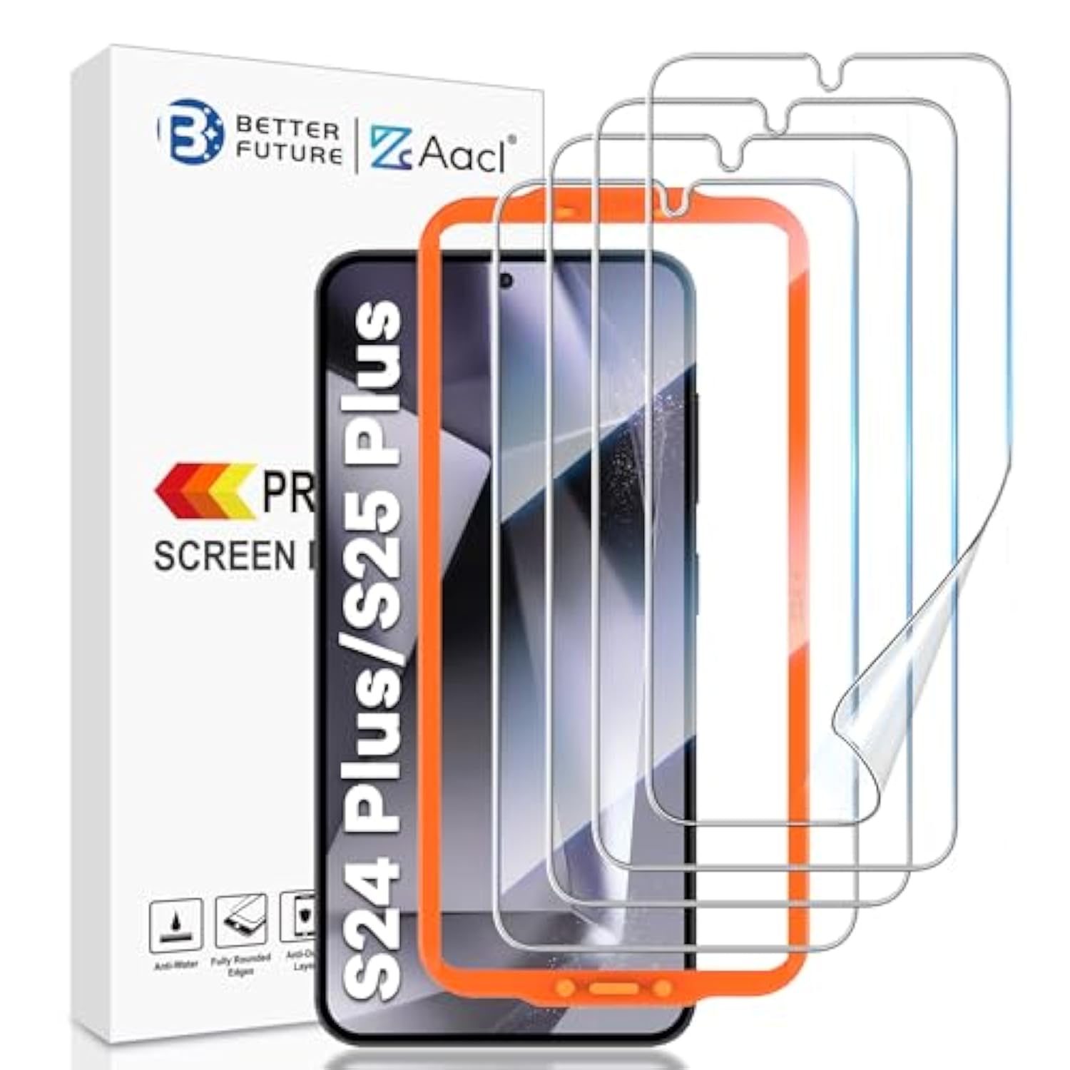 4-Pack For Samsung Galaxy S25 Plus/S24 Plus Screen Protector Film [Not Glass] Bubble Free Galaxy S25 Plus/S24 Plus 5G Hybrid Film [Fingerprint Compatible][7H Hybrid]