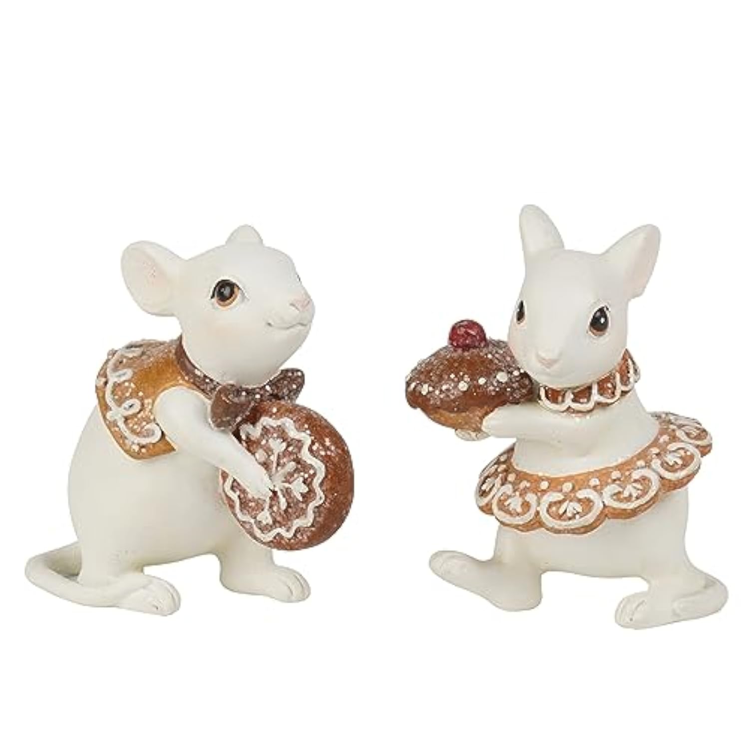 Gingerbread Decor Christmas Decorations Indoor - Set Of 2 Resin Christmas Mouse With Cake And Cookie Christmas Decorations Indoor Home Decor, Off White