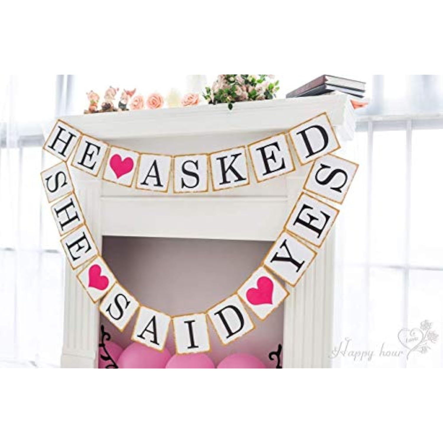 Engagement Party Decorations Engaged Bunting Banners With Gold Edge He Asked She Said Yes