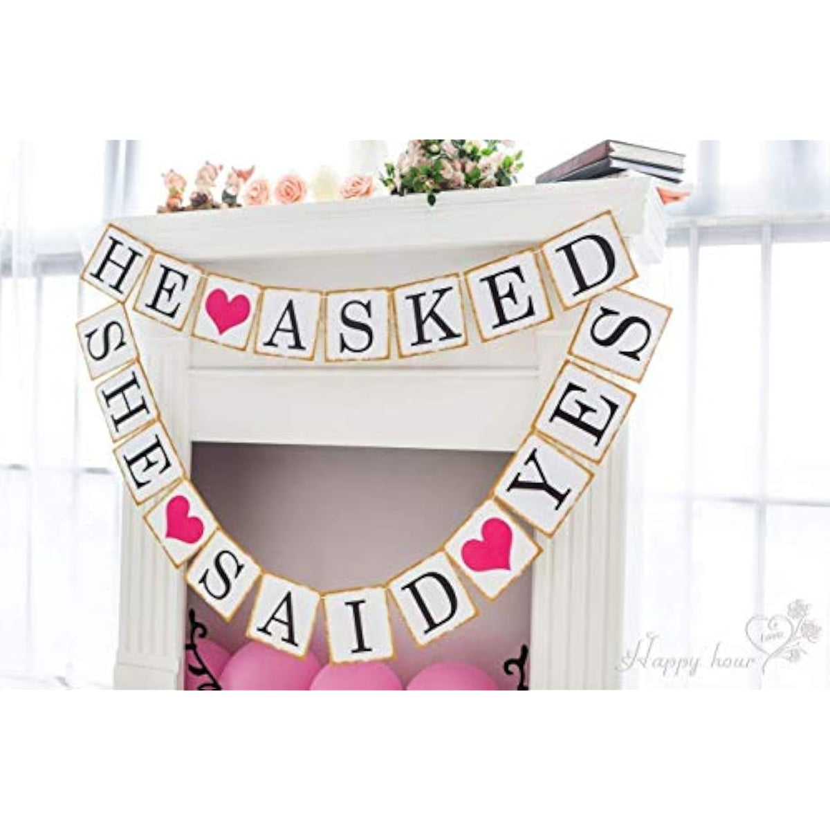 Engagement Party Decorations Engaged Bunting Banners With Gold Edge He Asked She Said Yes