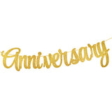 Gold Glittery Happy Anniversary Banner For Wedding Anniversary Party Decorations