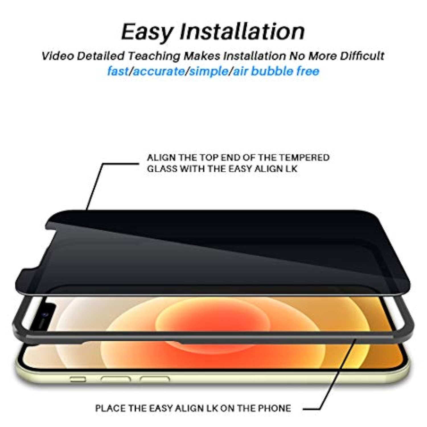 2 Pack L?k Privacy Screen Protector Designed For Iphone 12 And Iphone 12 Pro 5G 6.1 Inch Tempered Glass High Clear, Case Friendly, Come With Installation Tray -Black
