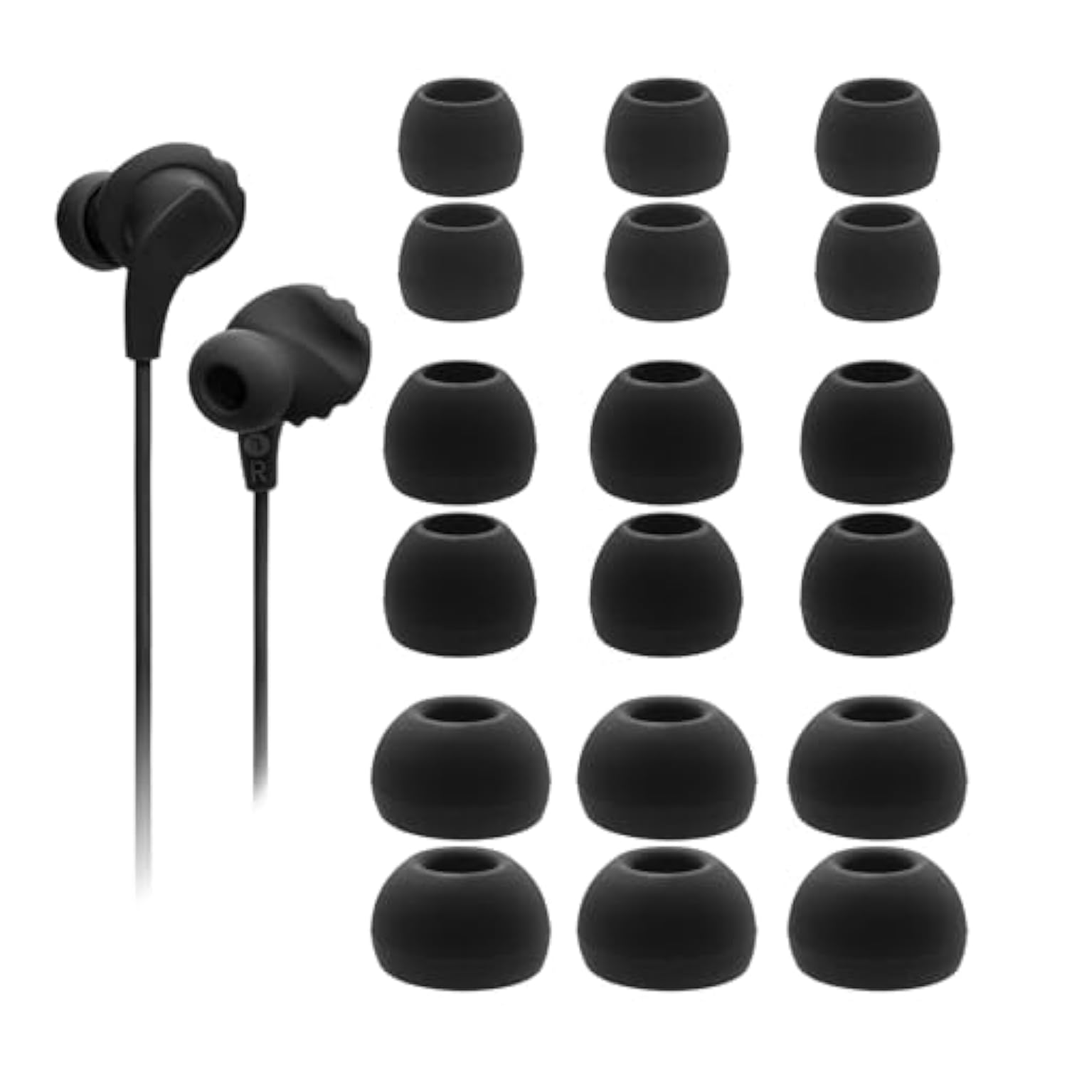 Replacement Ear Tips For Jbl Endurance Run 2 Wired Headphones, Soft Silicone Tips, 9 Pairs (S/M/L) Black
