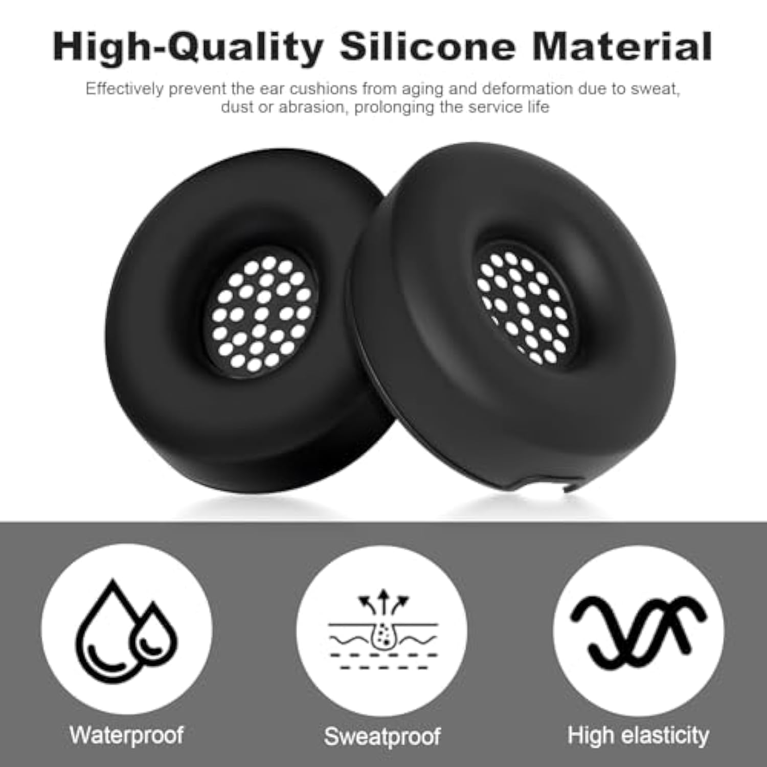 Replacement Solo 4 Ear Pads Cover Silicone Earpad Covers Case Compatible With Beats Solo4 Solo3 Solo2 Headphones, Washable Protective Pads Cover (Black)