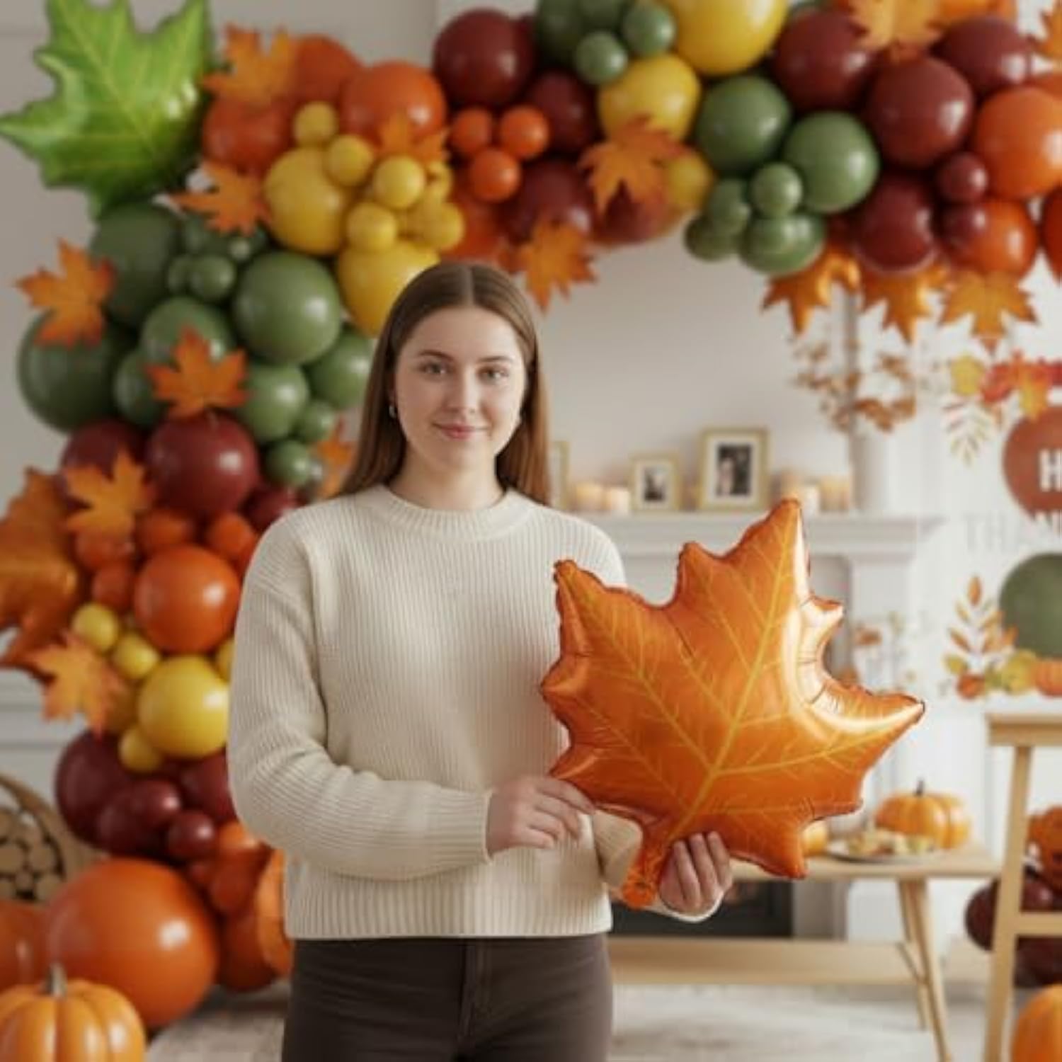 Fall Thanksgiving Balloon Arch Kit Green Red Yellow Orange with Maple Leaf for Baby Shower
