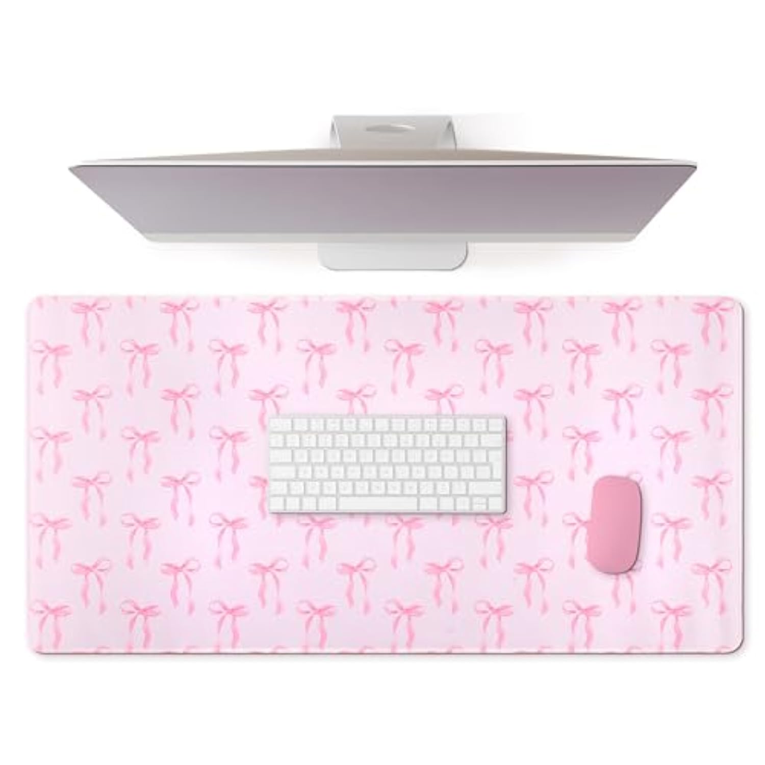 Large Pink Bows Mouse Pads Coquette Kawaii Mouse Pad 31.5 X 15.75 Inches Preppy Trendy Computer Desk Mat For Laptop With Non-Slip Rubber Base Mat Office Accessories Decor For Women