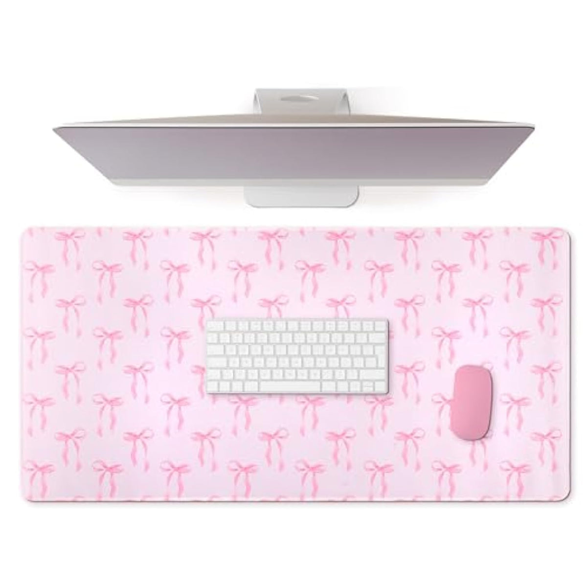 Large Pink Bows Mouse Pads Coquette Kawaii Mouse Pad 31.5 X 15.75 Inches Preppy Trendy Computer Desk Mat For Laptop With Non-Slip Rubber Base Mat Office Accessories Decor For Women