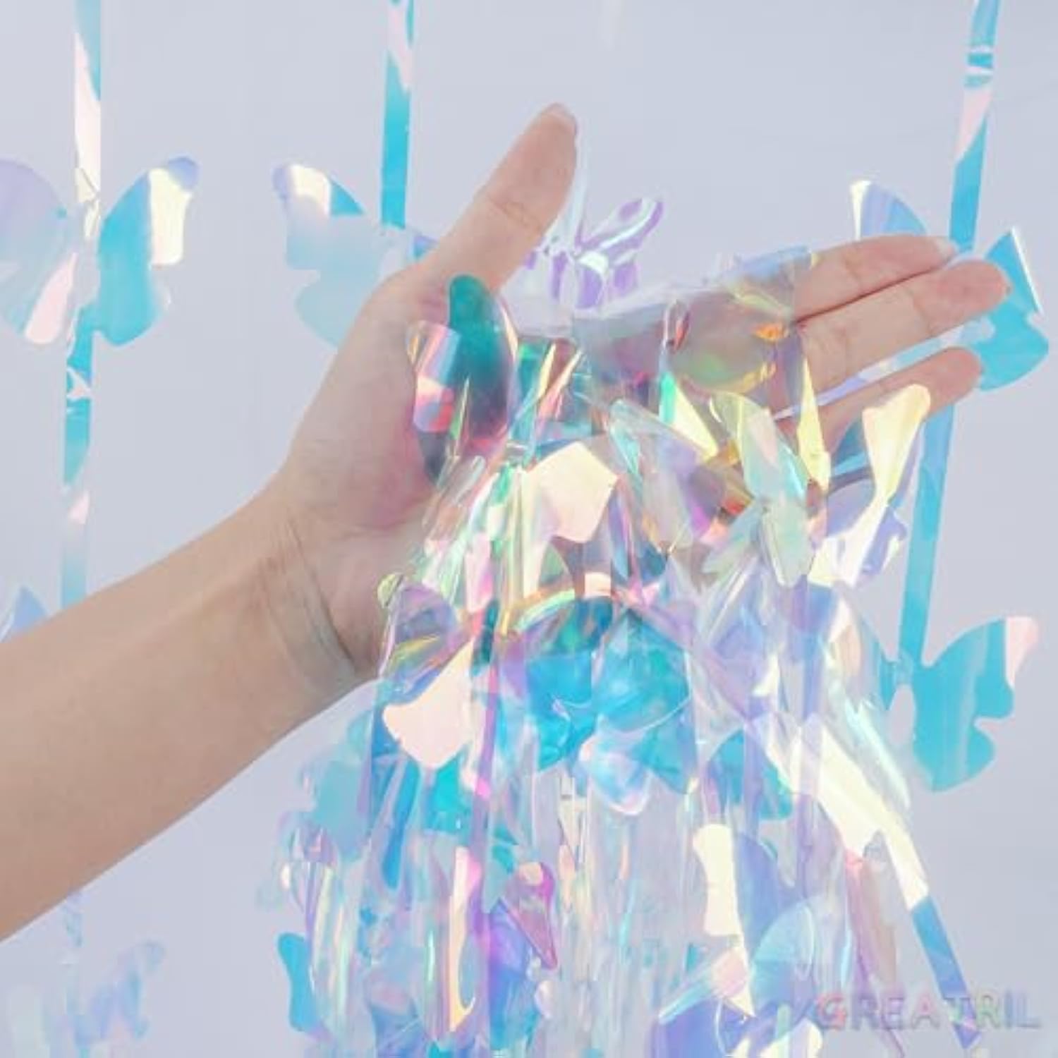 Iridescent Butterfly Fringe Party Backdrop - Fairy Streamers For Butterfly Princess Themed Birthdays Party Decoration - 3.2Ft X 6.5Ft - 2 Packs