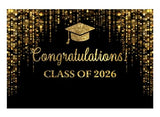82" x 59" Graduation Party Backdrop Class of 2026 Black and Golden Glitter Bokeh Spot Photography Background Congrats Grad Prom Gold Dots Decor Photo Studio Booth Prop Cake Table Banner