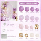 Purple Balloon Arch Kit, 143Pcs Pink, Lavender, Gold Confetti for Parties & Showers