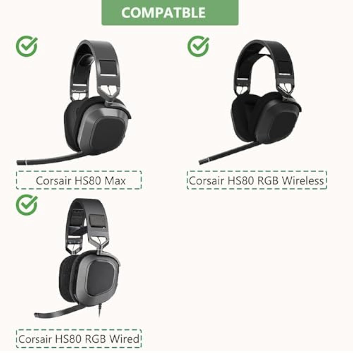 Replacement Ear Pads, Compatible With Corsair Hs80 Rgb Wireless/ Hs80 Rgb Wiredx Headphones, New Soft Protein Leather Combined With High-Density Memory Foam, Replacement Ear Pads (Gray)