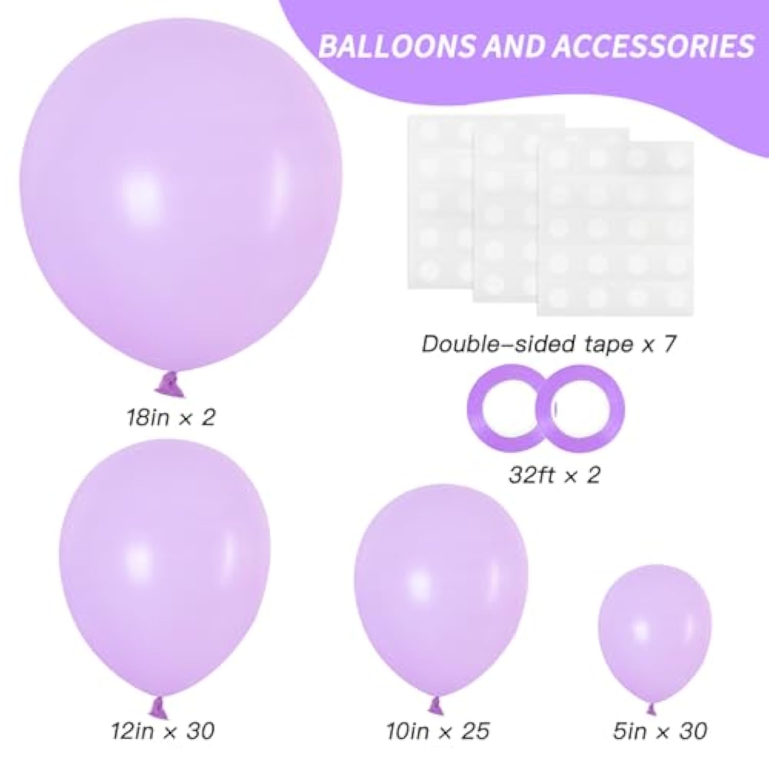 87Pcs Lavender Balloons Different Sizes 18 12 10 5 Inches For Garland Arch, Premium Pastel Latex Balloons For Birthday Party Wedding Baby Shower Bridal Shower Decorations