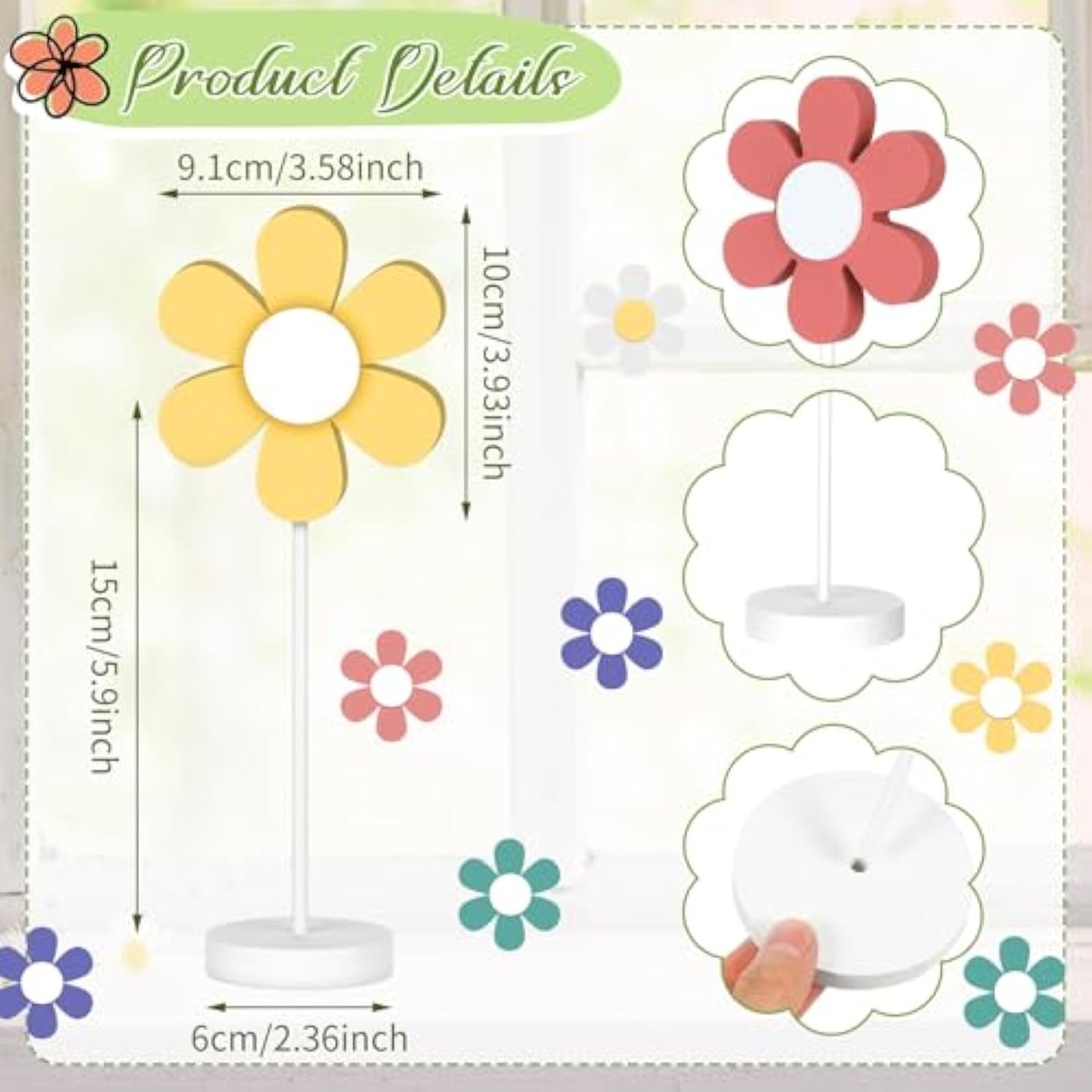 5 Pieces Spring Table Decorations Daisy Centerpieces For Tables Spring Wooden Flowers Sign Tabletop Standing Easter Flower Nursery Shelf Centerpiece For Easter Office Party Farmhouse Home