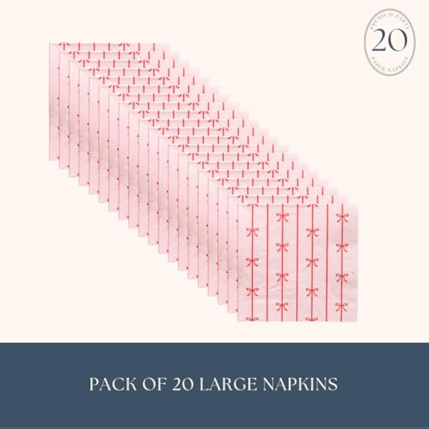 Red And Pink Bow Large Paper Napkins | Premium Party Table Decor, Holiday Decorations, Bachelorette| Happy Birthday Decorations, Lunch Napkins, 3-Ply Paper, Pack Of 20, 6.5" Folded