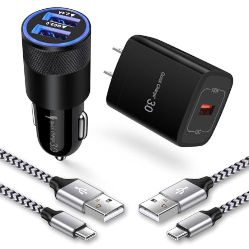 Super Fast Charger Type C Kit, 18W Quick Charge 3.0 Wall Charger Car Adapter For Samsung Galaxy S25 Ultra S25 S24 Fe Z Flip6 Flip5 Fold6 A55 A35 A15 A14 A13 S23 Iphone 16/15/Pro With 2 Usb C Cable 3Ft