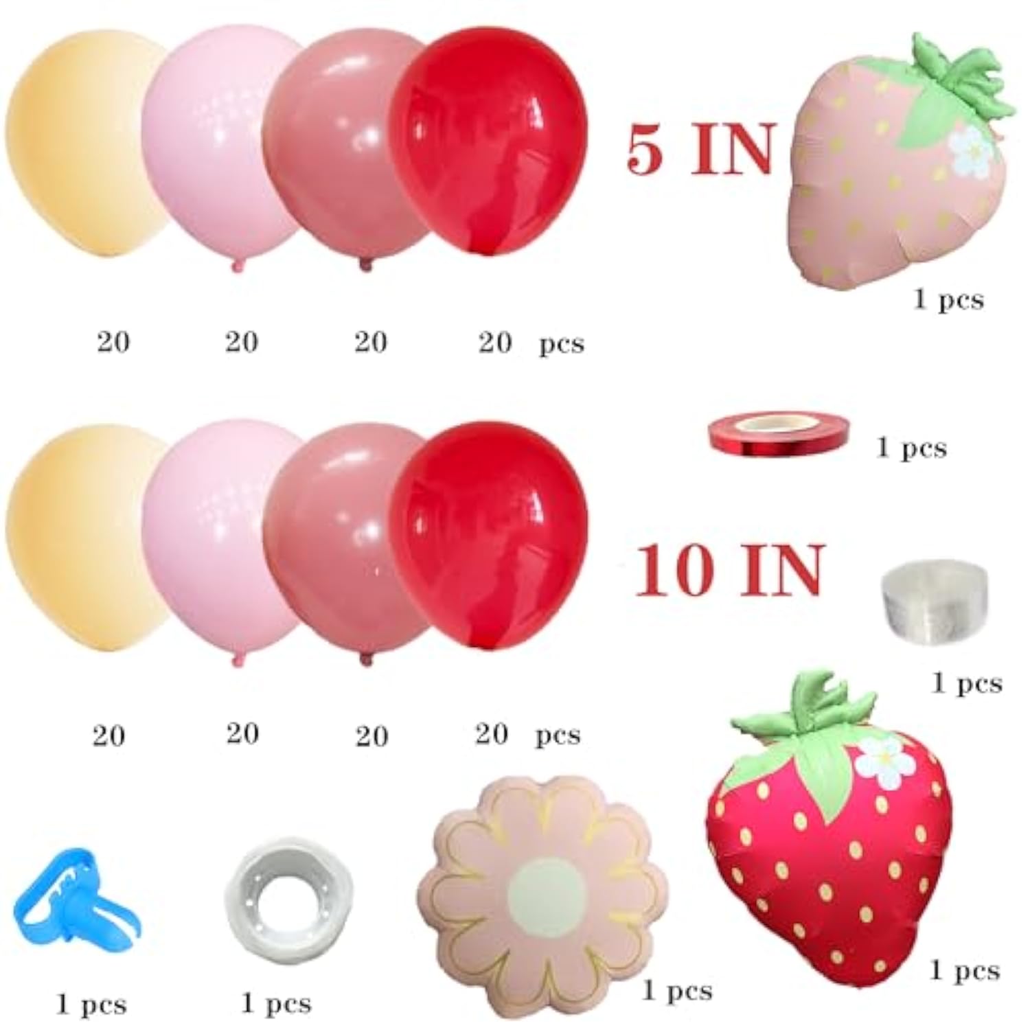 167Pcs Strawberry Balloon Arch Kit with Red & Pink Balloons for Baby Shower  Birthday
