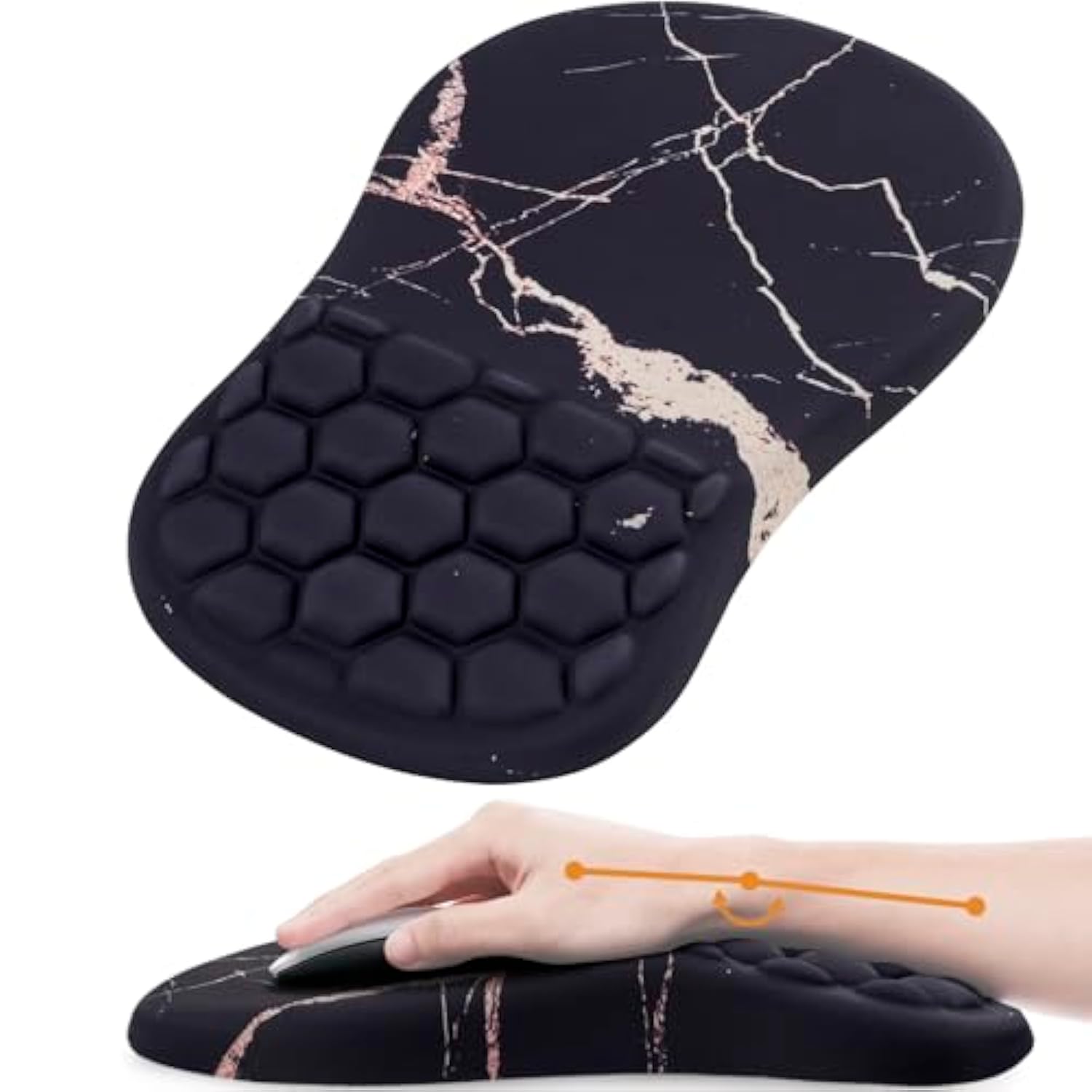 Mouse Pad Wrist Support, Ergonomic Mouse Pad With Wrist Rest, Comfortable Computer Mouse Pad For Laptop, Pain Relief Mousepad With Non-Slip Pu Base Black Gold Marble