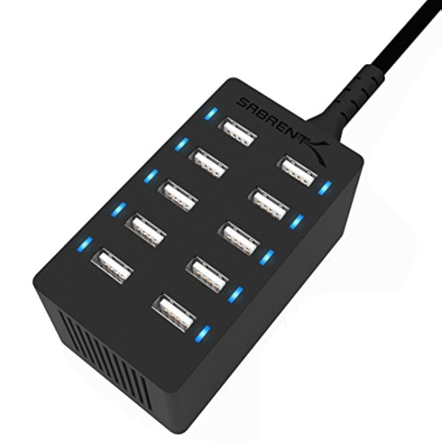 Sabrent 60 Watt (12 Amp) 10-Port [UL Certified] Family-Sized Desktop USB Rapid Charger. Smart USB Ports with Auto Detect Technology [Black] (AX-TPCS)