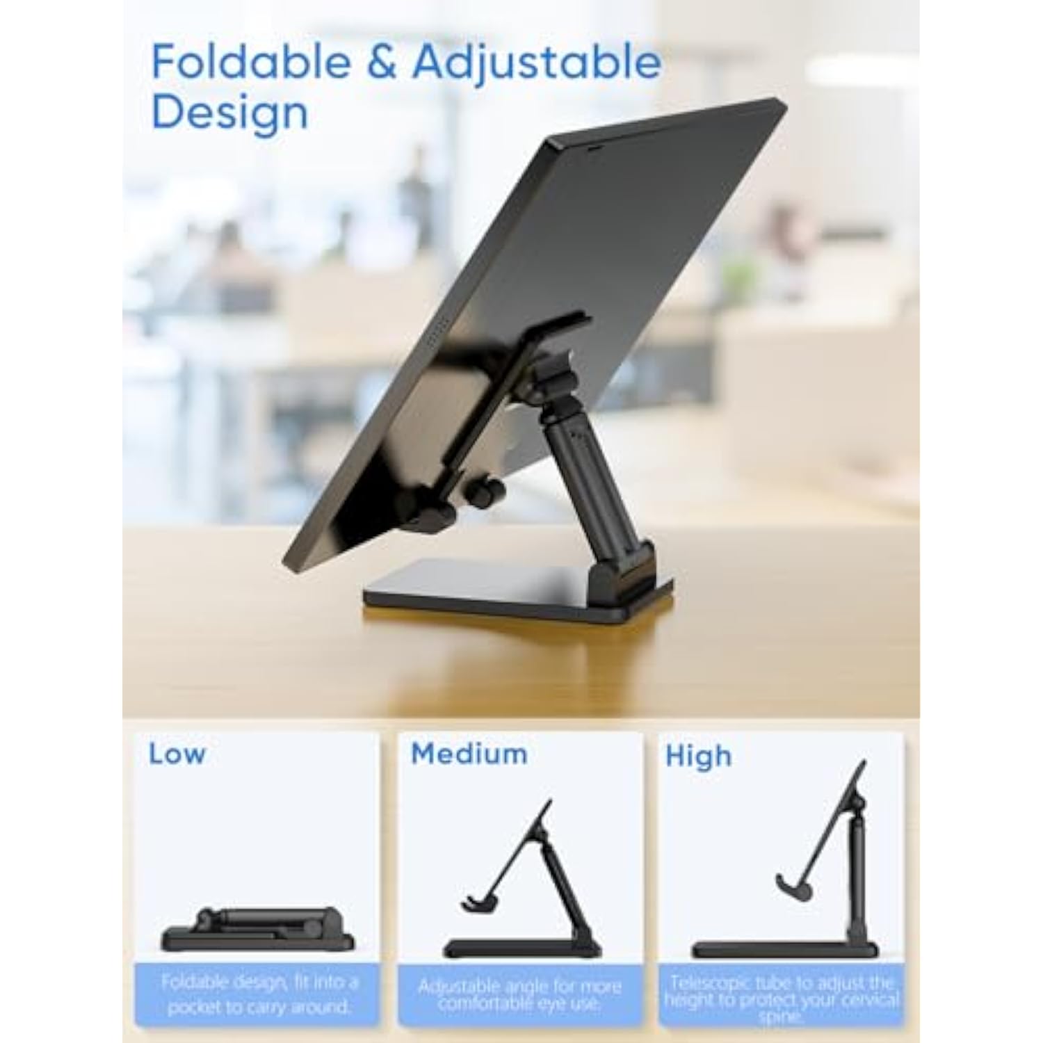 Cell Phone Stand Angle Height Adjustable Phone Holder For Desk, Foldable Phone Stand, Compatible With , Ipad, Surface Pro, Portable Monitor 7" - 15.6"