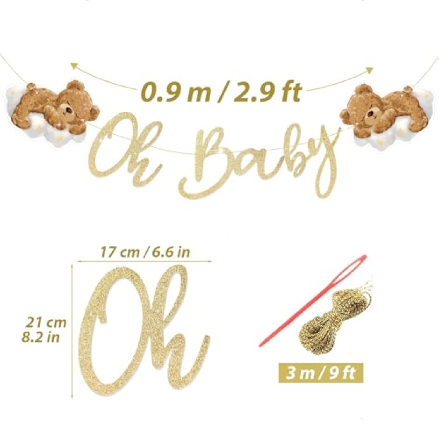 Oh Baby Banner Bear Baby Shower Neutral We Can Bearly Wait Gold Sign