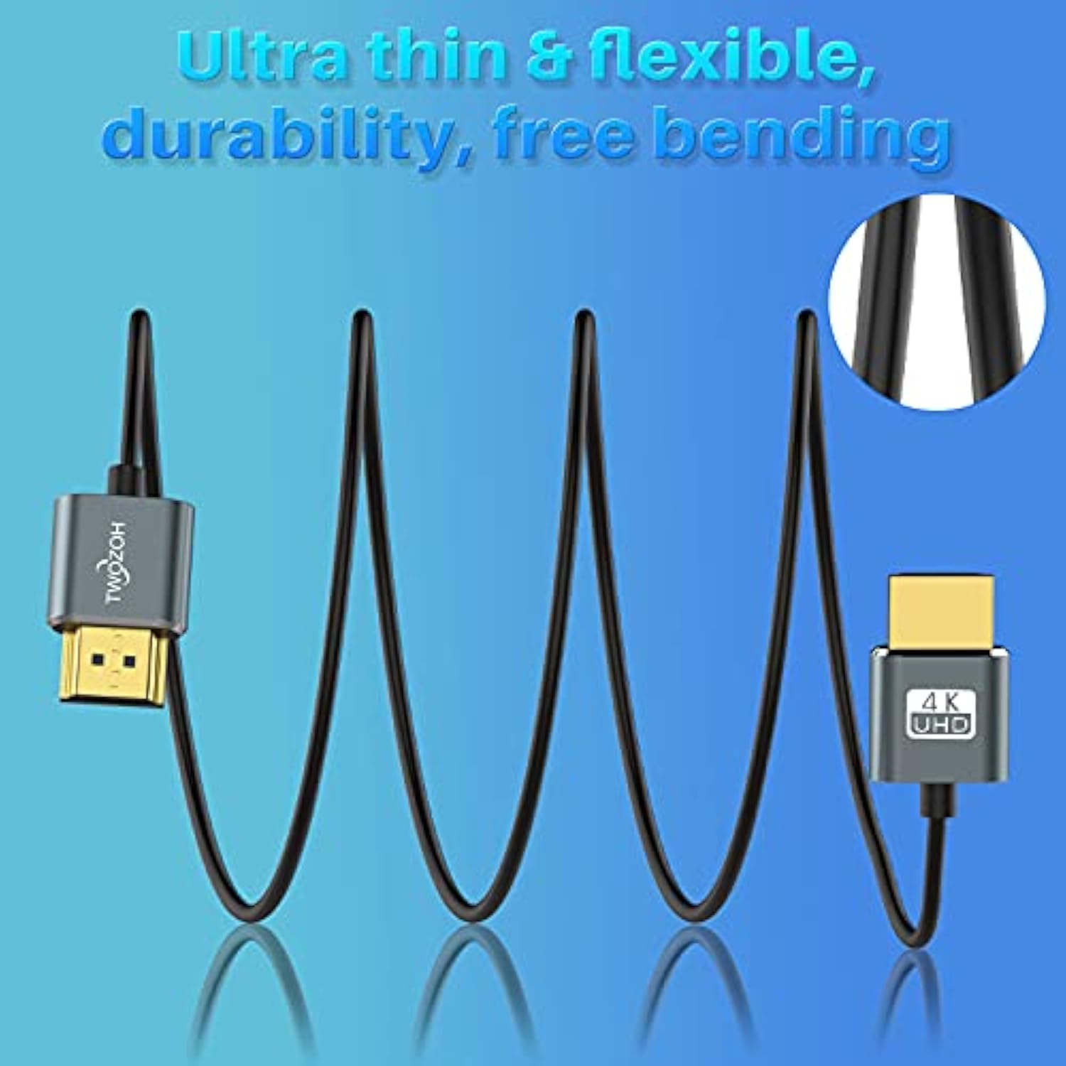 Flexible & Slim Hdmi Cable 5Ft 2 Pack, Ultra Thin Hdmi Cord Supports High Spee