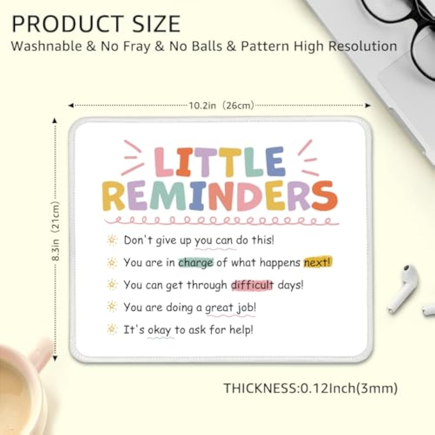 Little Reminders Non-Slip Mouse Pad With Stitched Edge, Funny Inspirational Gifts For Employee, Appreciation Gifts For College Girls, Self Love Gift, Back To School Gifts For College Student