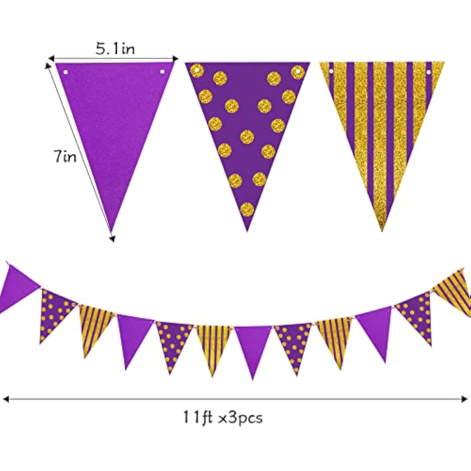 Purple Gold Party Decorations, Hanging Glitter Paper Triangle Flag Pennant Banner For St. Patrick'S Day Graduation Carnival Bachelorette Engagement Wedding Birthday Baby Bridal Shower 33Ft