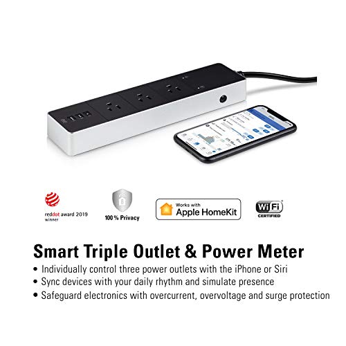 Energy Strip - Smart Triple Outlet & Power Meter For Apple Home, Built-In Schedules & Switches, Surge Protection, Overcurrent Protection, Overvoltage Protection, Energy Metering