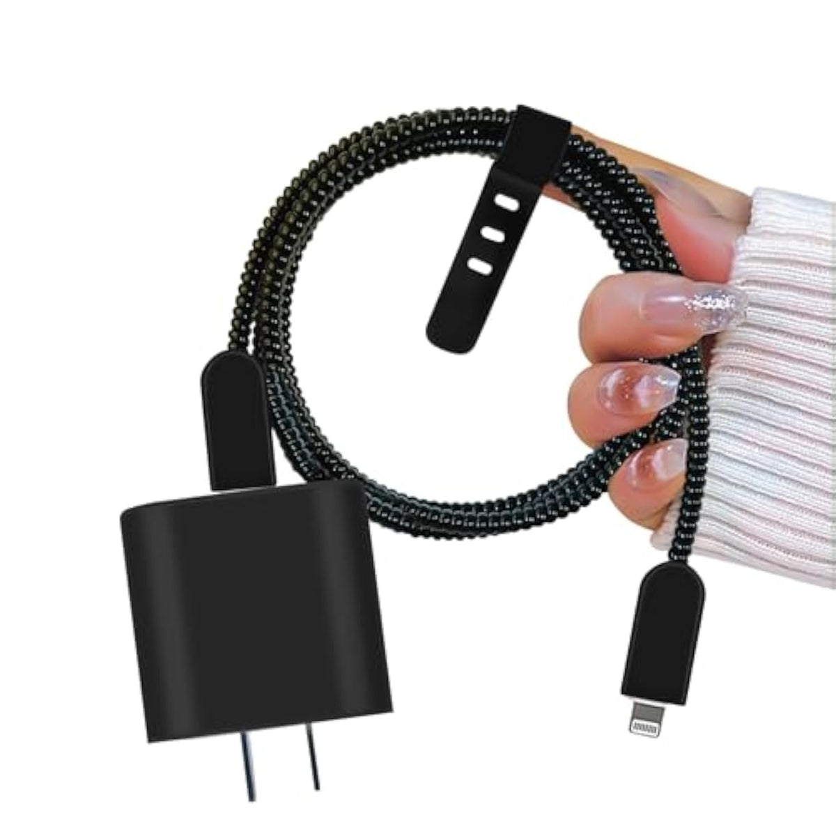 Diy Cable Protector For Iphone, Unique Design Frosted Black Charger Cover Silicone Wire Saver Soft Protector For Iphone 8 11 12 13 14 15 Plus Pro Max