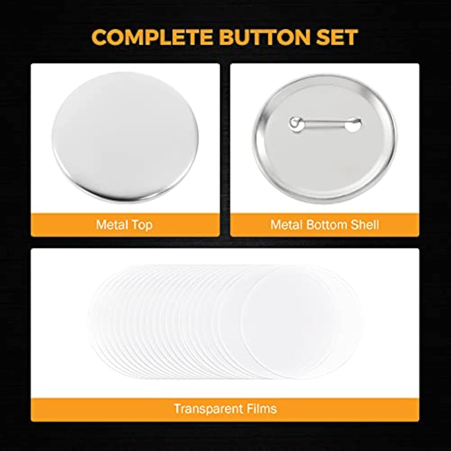200 Sets Of Metal Button Parts Supplies For Button Maker Machine Round