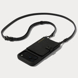 Mila Crossbody Wallet Phone Case [MagSafe Compatible] for iPhone 17 Pro Max. 100% Genuine Pebble Leather. Adjustable & Removable Strap. Black with
