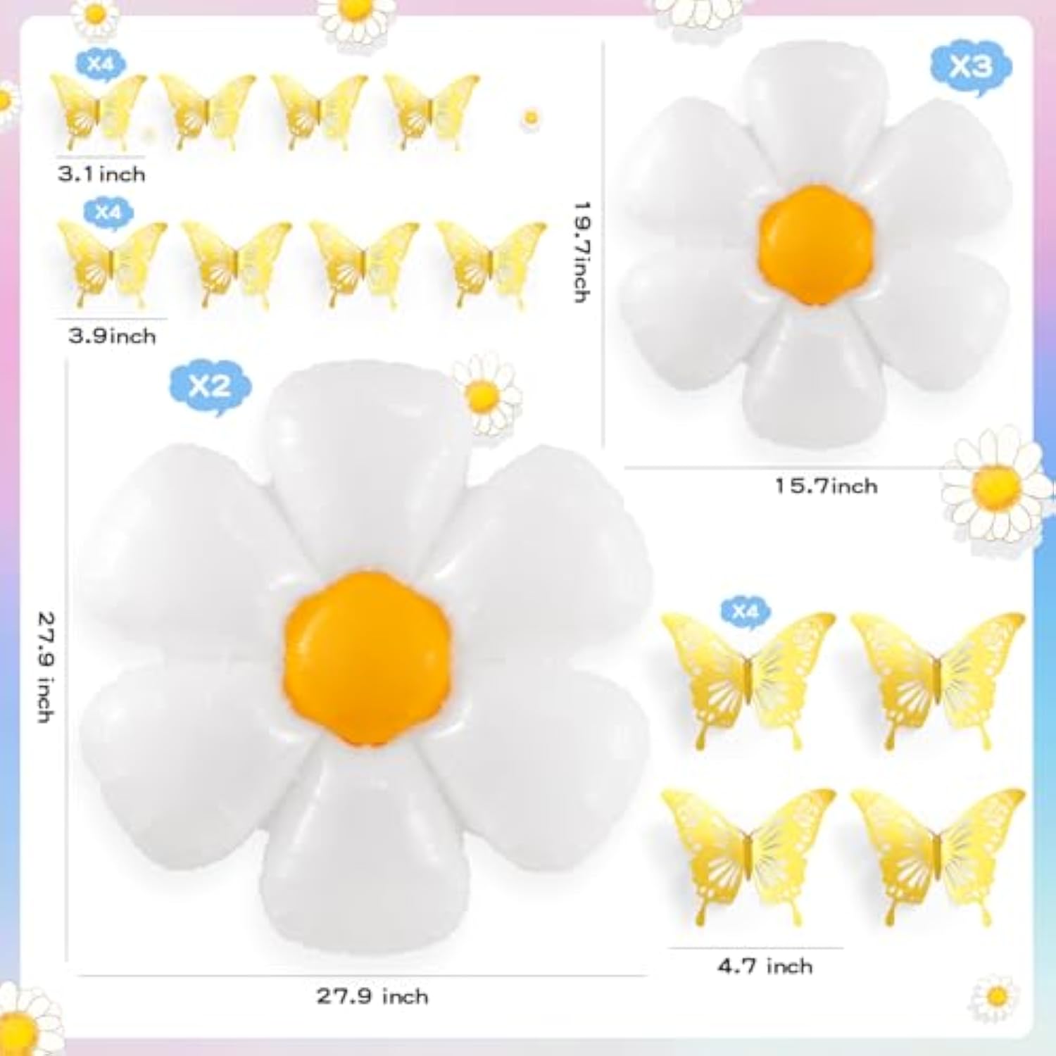 150 Pcs Daisy Pastel Balloon Garland Kit,White Daisy Flower Macaron Pastel Balloons Garland With Butterfly Stickers For Mothers Day Spring Easter Baby Shower Decoration
