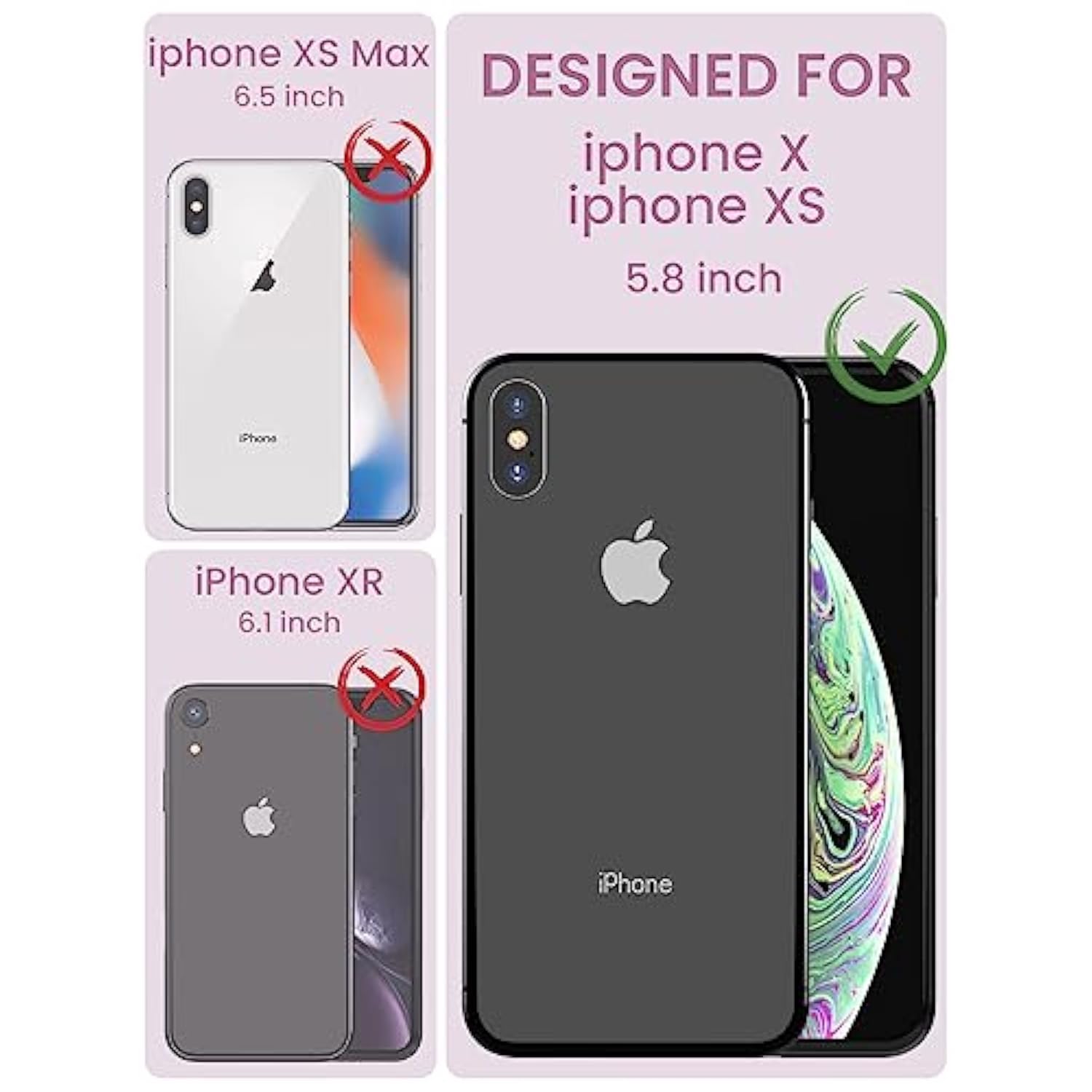 For Iphone X Case, Iphone Xs Case, [Military Grade Drop Tested] Hard Back & Soft Edge Slim Flower Women Girls Phone Protective Cover With 2 Pcs Tempered Glass Screen Protector (Purple)