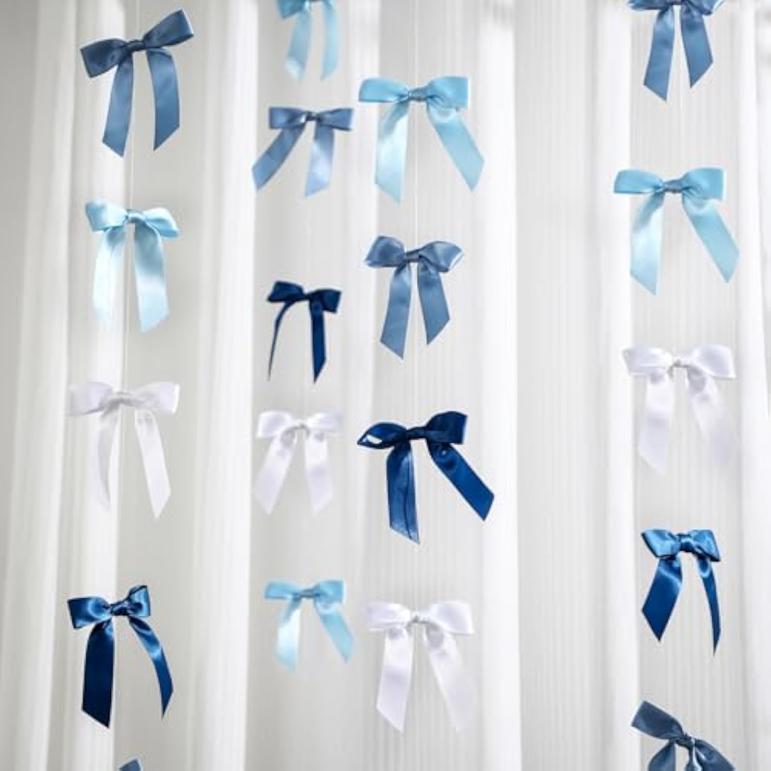 Bows Garland 6.6 Ft Satin Ribbon Bow Party Decor Bow Backdrop Christmas Bowknot Hanging Ornament For Birthday Wedding Bridal Coquette Baby Shower Decorations(Blue,1 Inch)