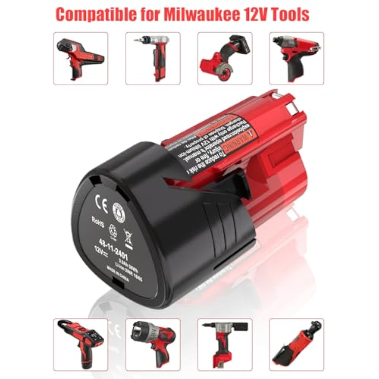 2 Pack 3.0Ah Replacement Battery For Milwaukee M-12 Battery 48-11-2420 12V Lithium Ion Battery For Milwaukee 12V Heated Jacket & 48-11-2440 48-11-2402 48-11-2411 Cordless Power Tools