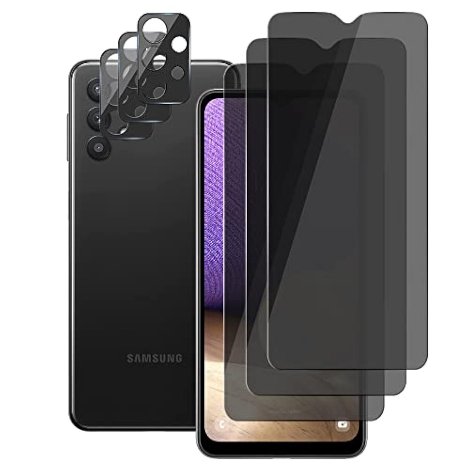 (3+3) For Samsung Galaxy A32 5G (3 Pack) Privacy Screen Protector Anti Spy Private Tempered Glass Film With Camera Lens Protector, Anti Scratch