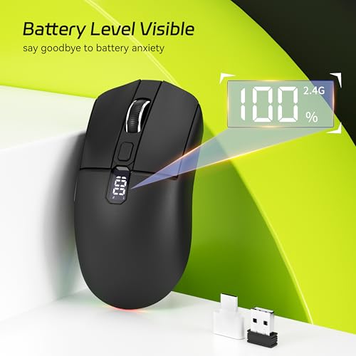Bluetooth Wireless Mouse, Tri-Mode (2.4G+Bt5.0+Bt5.1) Led Bluetooth Mouse, Usb C Rechargeable With Led Screen Display, 2400 Dpi Computer Mice For Laptop/Pc/Mac/Ipad-Black