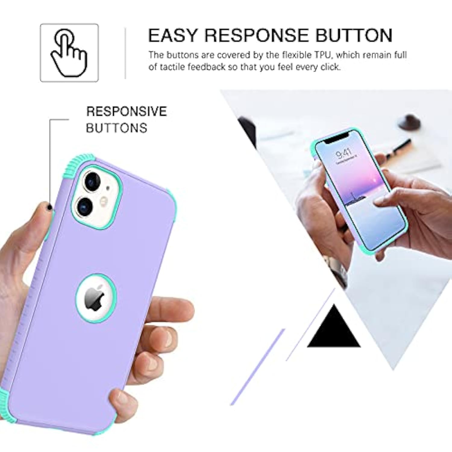 For 11 Phone Case, Heavy Duty 2 In 1 Full Body Rugged Shockproof Protection Hybrid Hard Pc Bumper Drop Protective Girls Women Boy Men, Purple/Mint